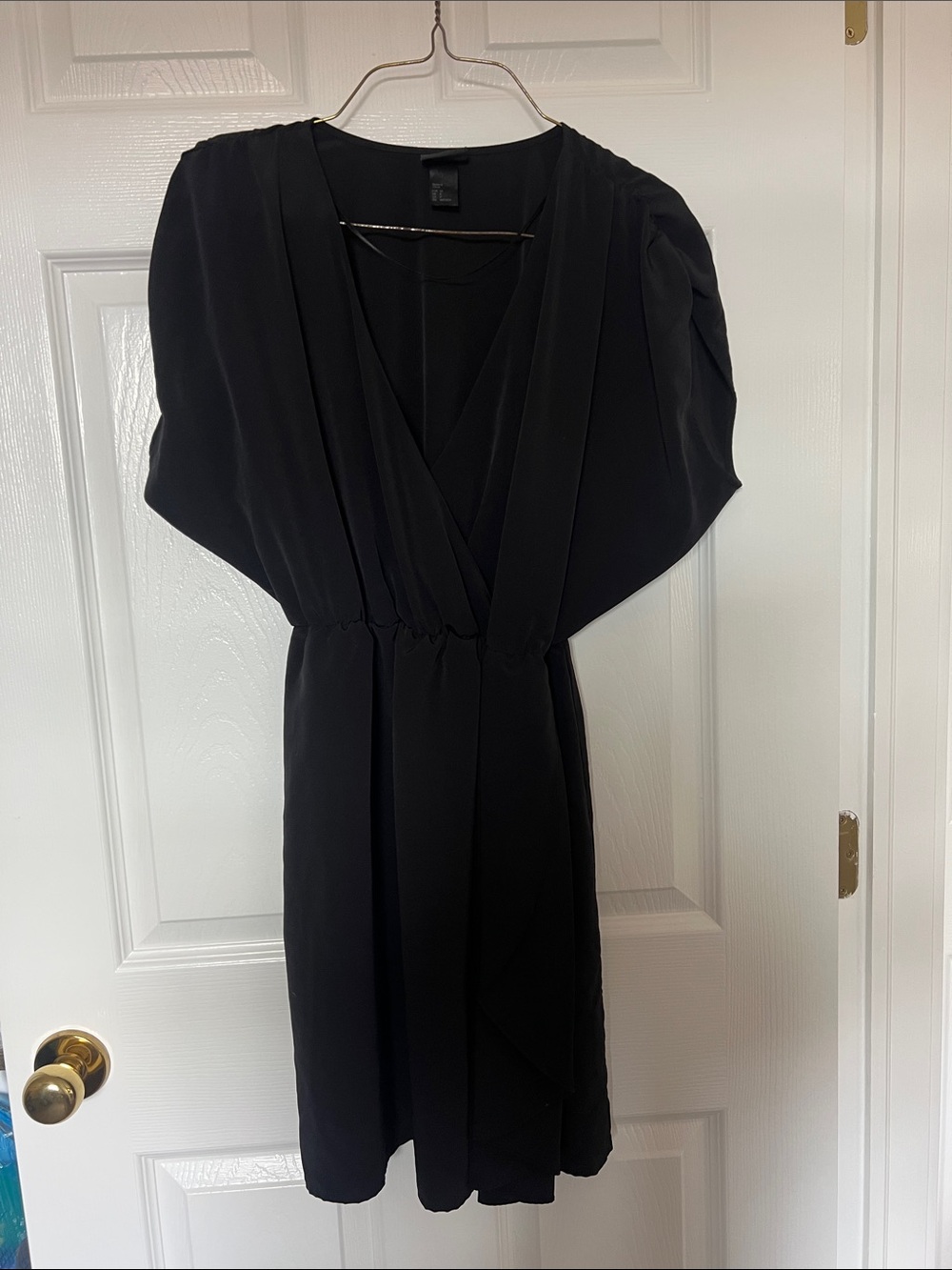 H&M Black V-Neck Mini Dress with Dolman Sleeves